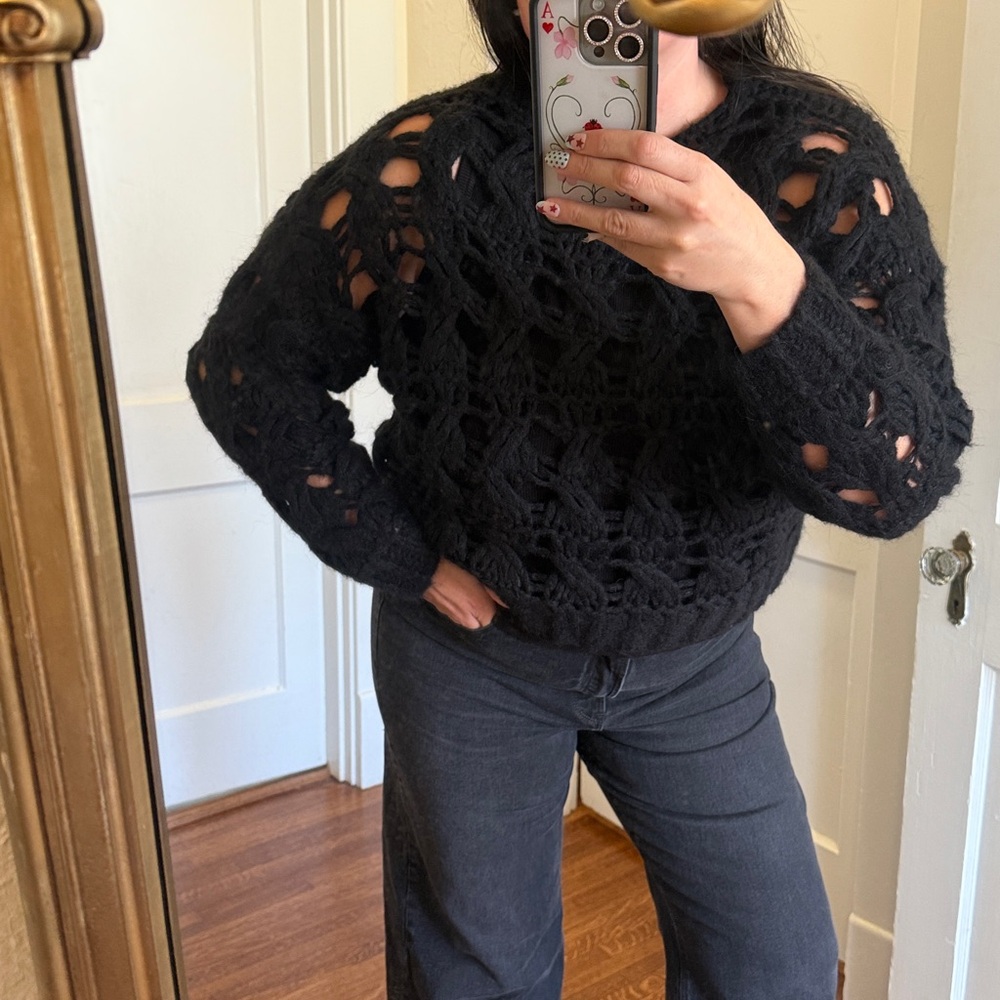 Zara Black Crochet Knit Sweater